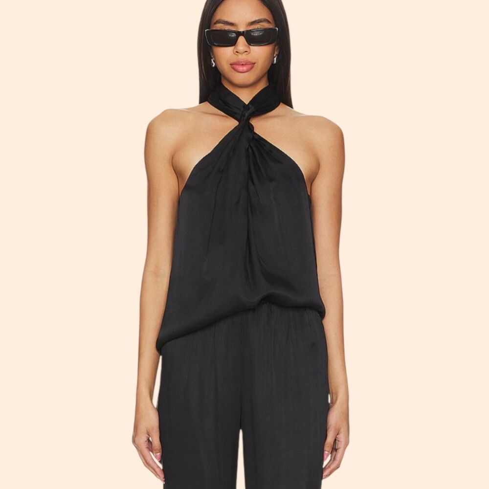 Anine Bing Becca Silk Halter Tank Top
